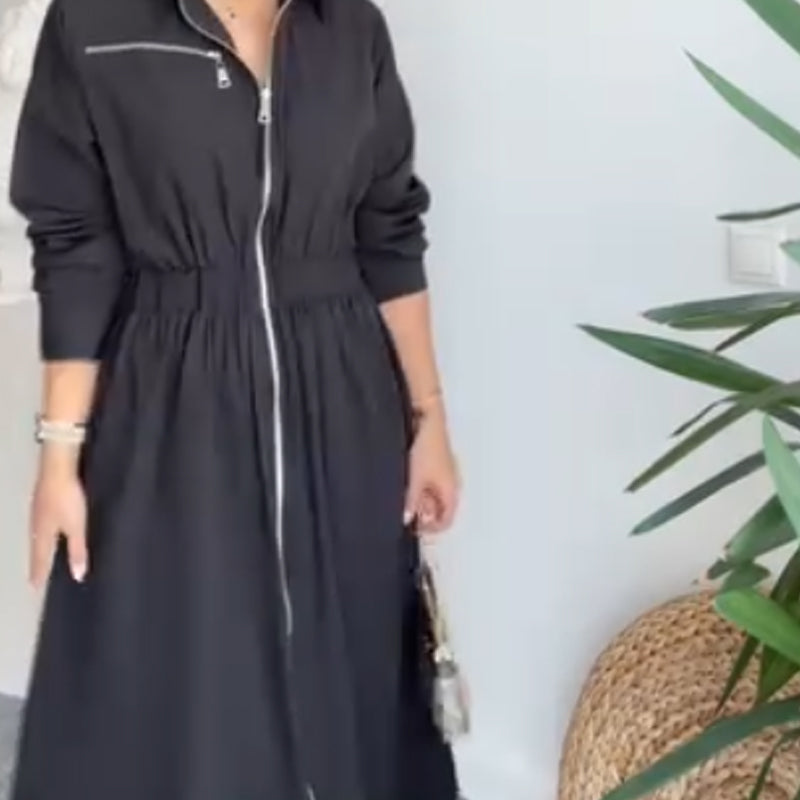 ⏳Time-limited Special⏰Lapel Zipper Detail Maxi Dress