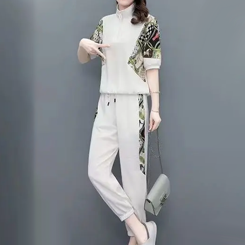 ⏳Time-limited Special⏰Women's Floral Patchwork Sports Short Sleeve Top & Casual Pants Set