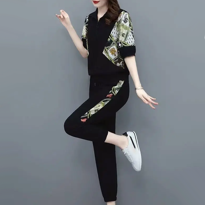 ⏳Time-limited Special⏰Women's Floral Patchwork Sports Short Sleeve Top & Casual Pants Set