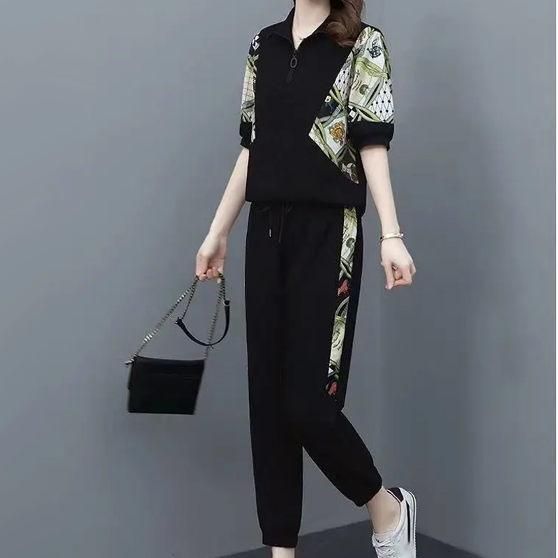 ⏳Time-limited Special⏰Women's Floral Patchwork Sports Short Sleeve Top & Casual Pants Set