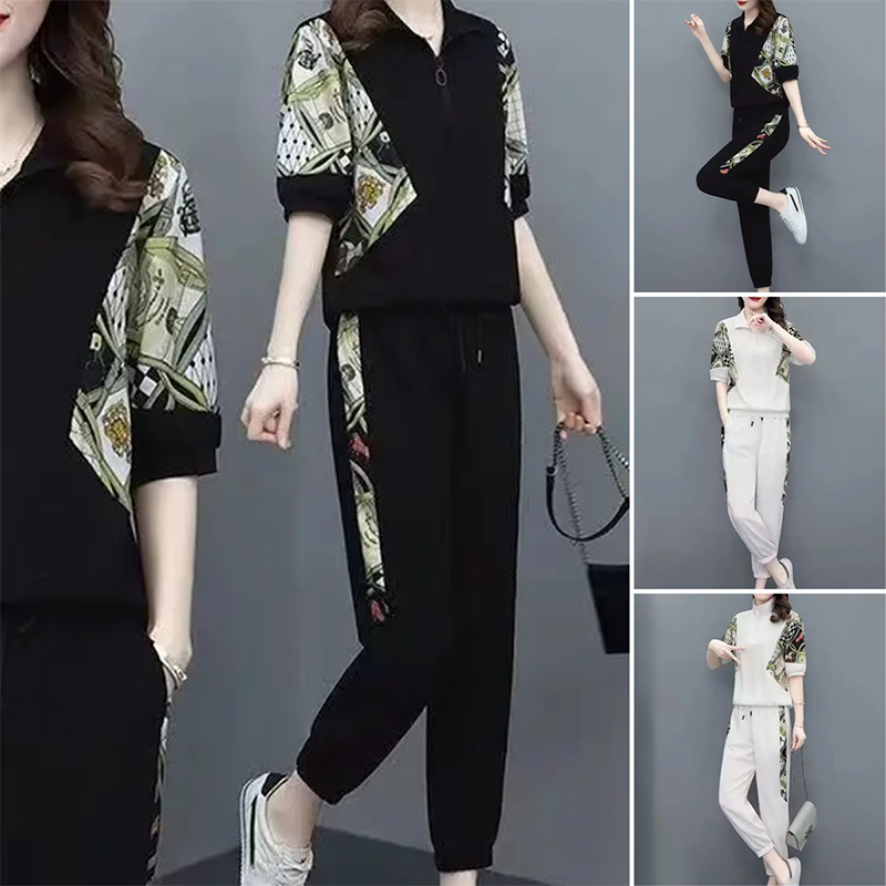 ⏳Time-limited Special⏰Women's Floral Patchwork Sports Short Sleeve Top & Casual Pants Set