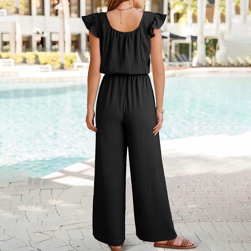 ⏳Time-limited Special⏰Women's Solid Color Pleated Square Neck Jumpsuit👗