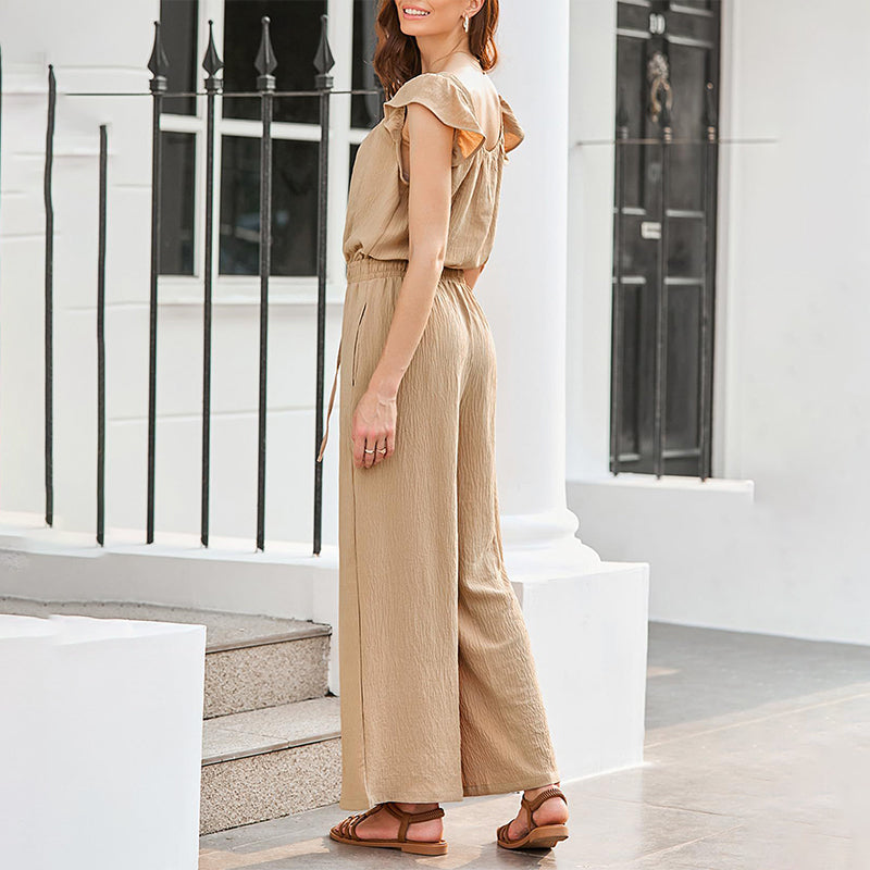 ⏳Time-limited Special⏰Women's Solid Color Pleated Square Neck Jumpsuit👗