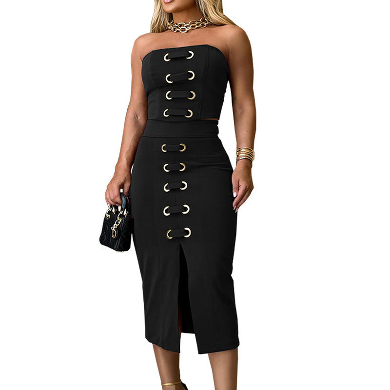 ⏳Time-limited Special⏰Sexy Strapless Top & Slit Skirt (2-Piece Set)