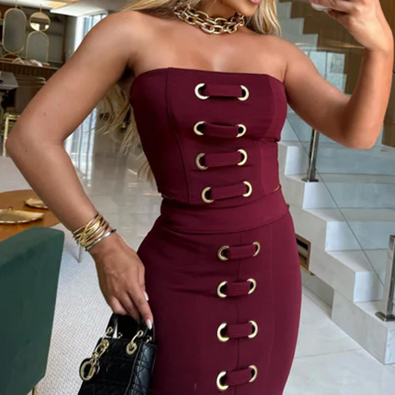 ⏳Time-limited Special⏰Sexy Strapless Top & Slit Skirt (2-Piece Set)