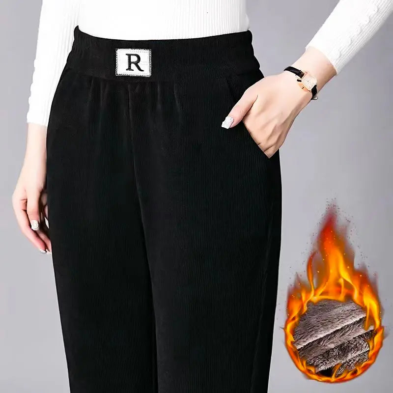 2023 New-Corduroy High Waist Straight Leg Plush Pants For Women spiyle