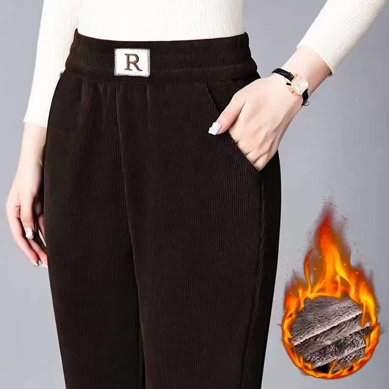2023 New-Corduroy High Waist Straight Leg Plush Pants For Women spiyle