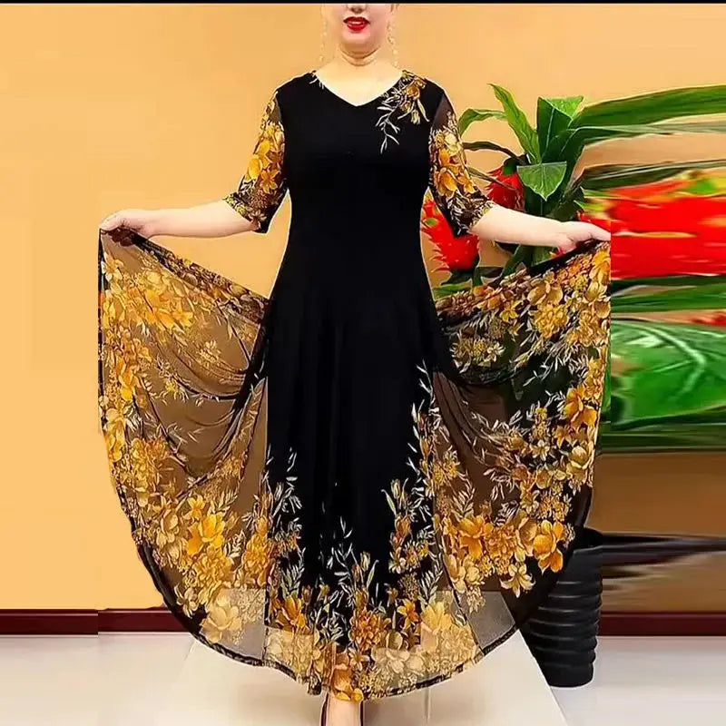 🎉New Product Launch💐– Stylish Women's Double Layer Mesh Printed Dress(50% OFF🔥) spiyle