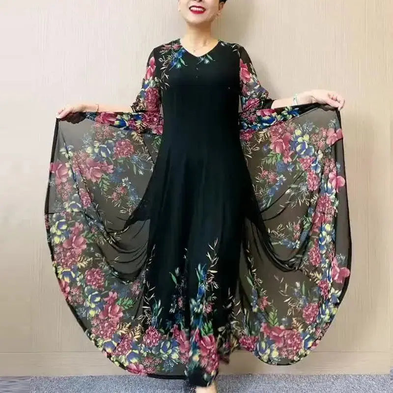 🎉New Product Launch💐– Stylish Women's Double Layer Mesh Printed Dress(50% OFF🔥) spiyle
