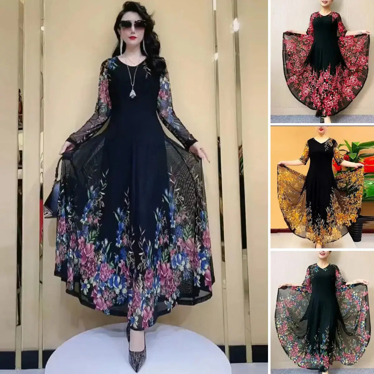 🎉New Product Launch💐– Stylish Women's Double Layer Mesh Printed Dress(50% OFF🔥) spiyle