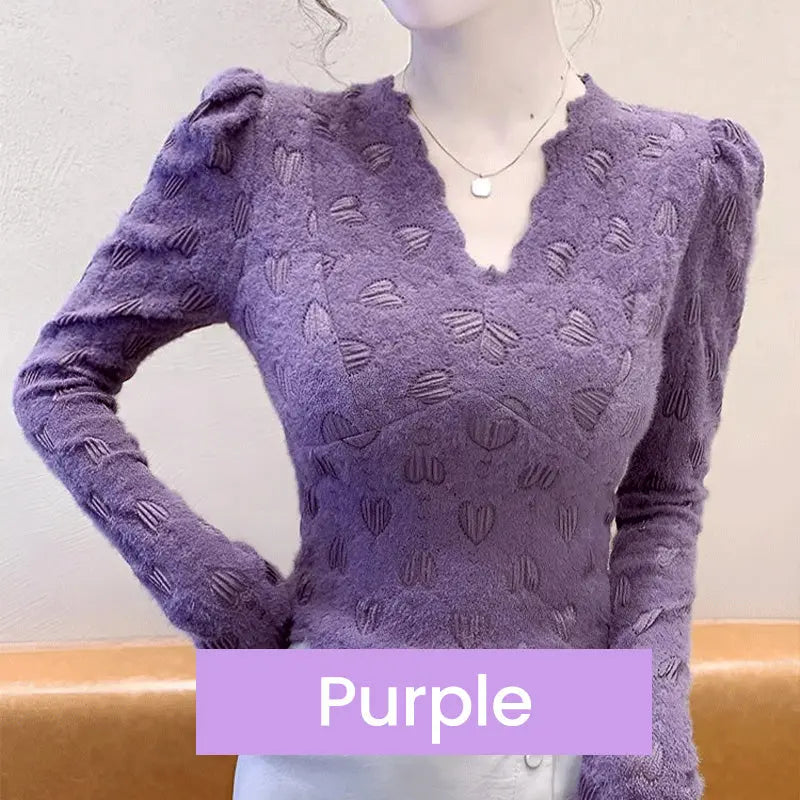 🔥HOT SALE 23.99🔥Best Gift for Her - Women's Heart Print Soft Plush Feeling Slimming Top(50%OFF) spiyle