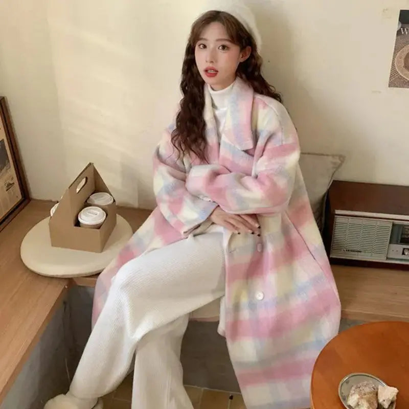 🔥👸Woman’s Plaid Wool Loose Fit Long Coat(47%OFF) spiyle