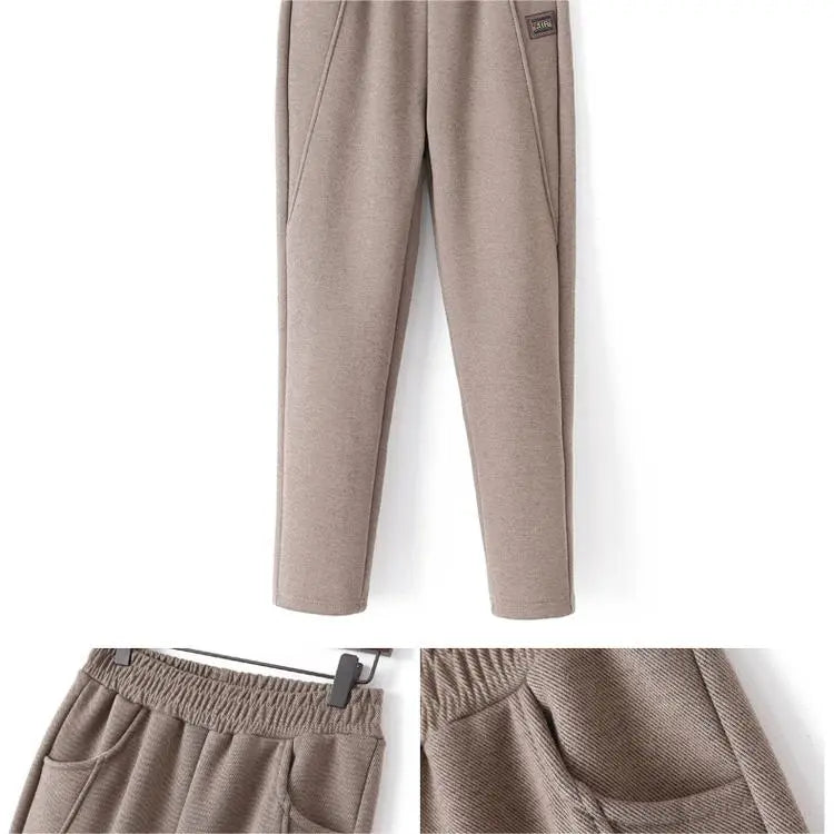 Gift Choice - Cozy Thickened Elastic Waistband Tapered Casual Pants spiyle