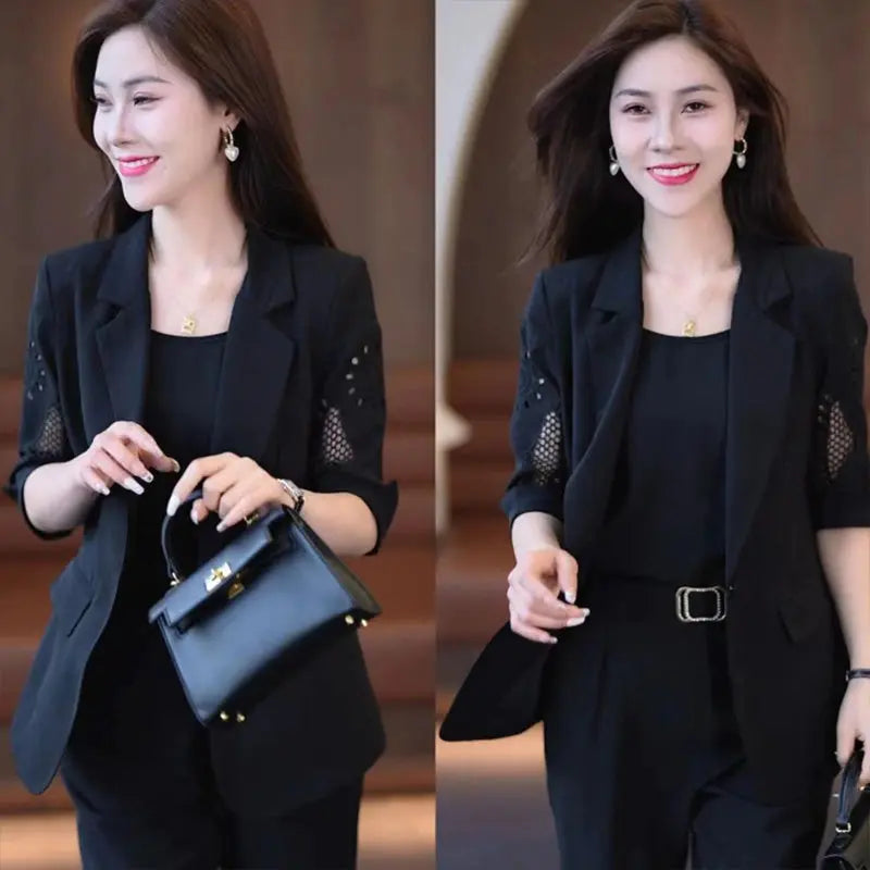 Nice Gift-Woman's Fashionable And Slim Blazer 3-piece Suit Set spiyle