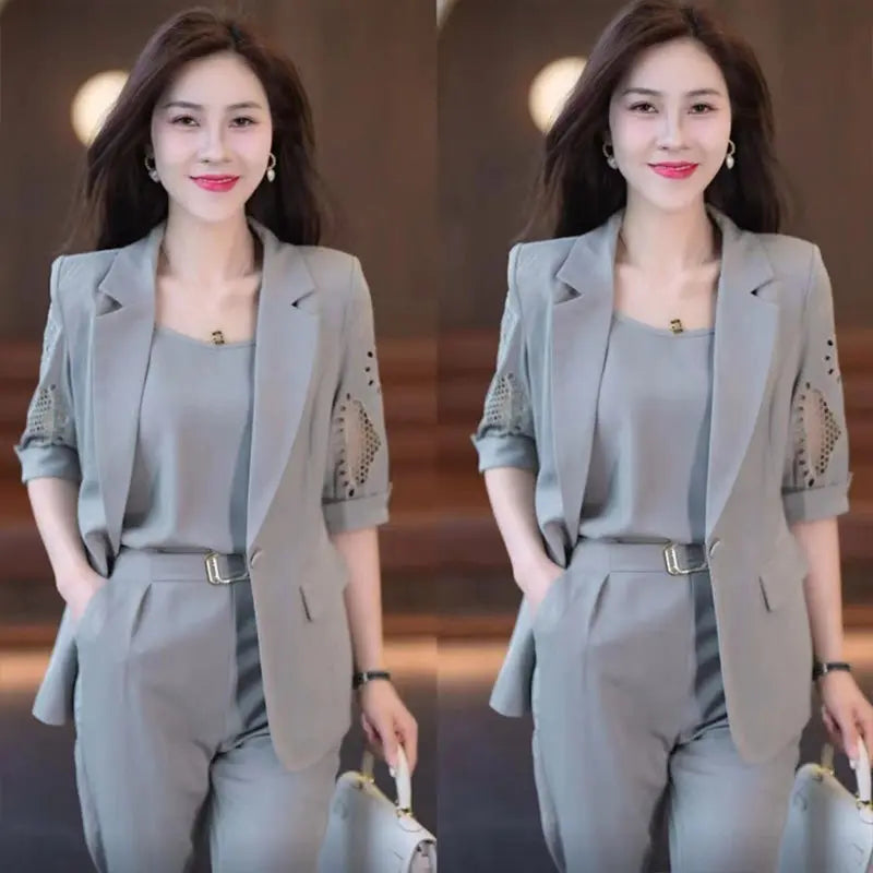 Nice Gift-Woman's Fashionable And Slim Blazer 3-piece Suit Set spiyle