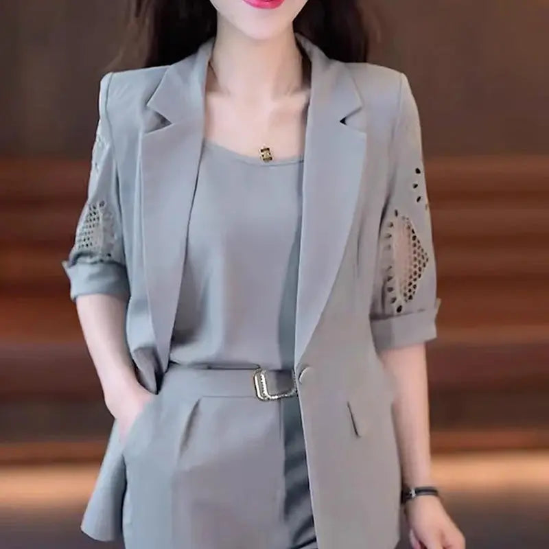 Nice Gift-Woman's Fashionable And Slim Blazer 3-piece Suit Set spiyle