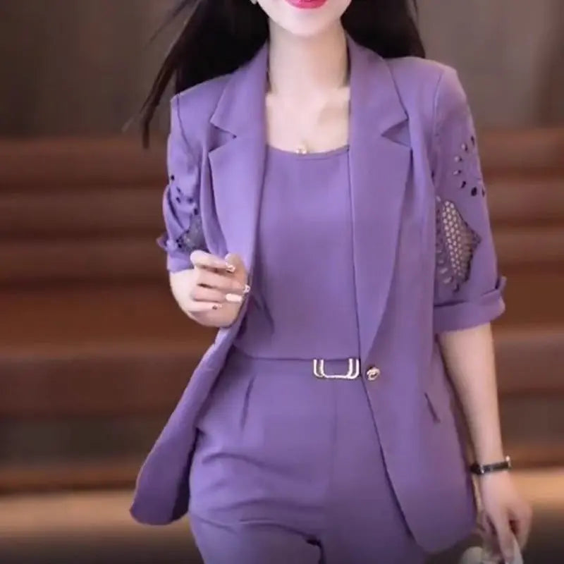 Nice Gift-Woman's Fashionable And Slim Blazer 3-piece Suit Set spiyle