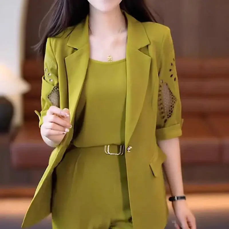 Nice Gift-Woman's Fashionable And Slim Blazer 3-piece Suit Set spiyle