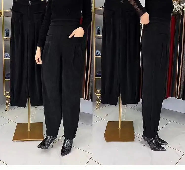 Women’s Vintage High-Waisted Pleated Harem Corduroy Pants spiyle