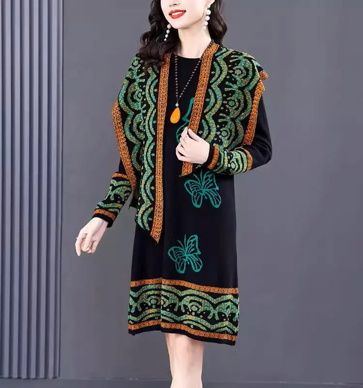 Women’s Knitted Long Dress with Scarf spiyle