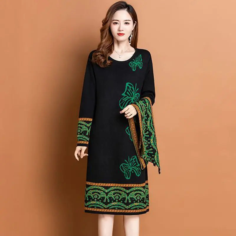Women’s Knitted Long Dress with Scarf spiyle