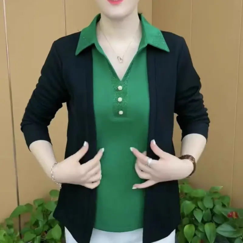🎉New Product Launch💐– Women's 2-in-1 Shiny Lapel Top(51% OFF🔥) spiyle