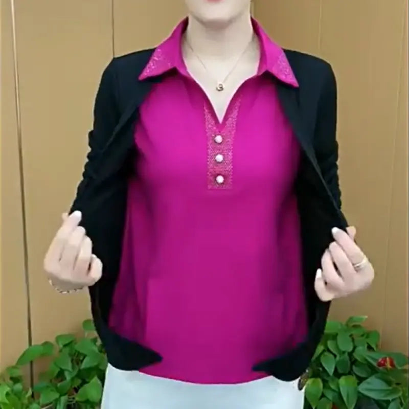 🎉New Product Launch💐– Women's 2-in-1 Shiny Lapel Top(51% OFF🔥) spiyle