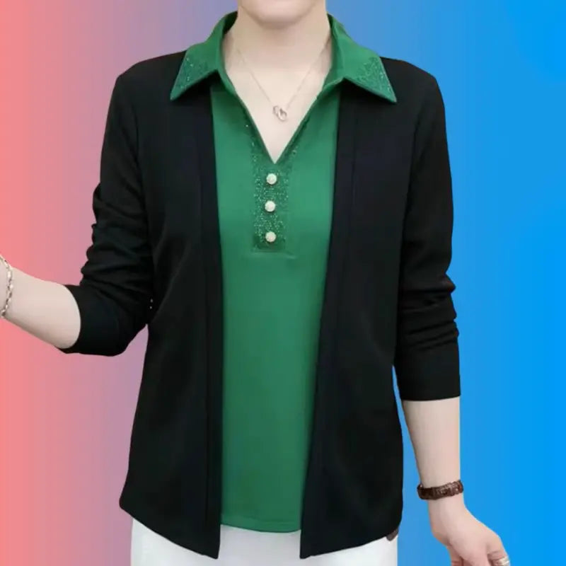 🎉New Product Launch💐– Women's 2-in-1 Shiny Lapel Top(51% OFF🔥) spiyle