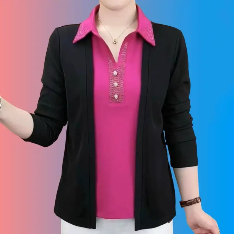 🎉New Product Launch💐– Women's 2-in-1 Shiny Lapel Top(51% OFF🔥) spiyle
