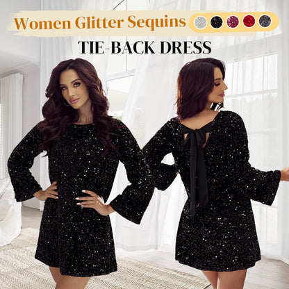 🎅Pre-Xmas Specials🎄 Long Sleeve Loose Sequined Tie-back Dress