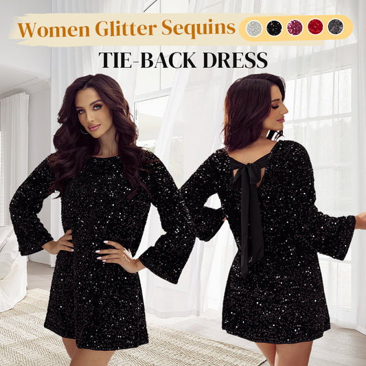 🎅Pre-Xmas Specials🎄 Long Sleeve Loose Sequined Tie-back Dress
