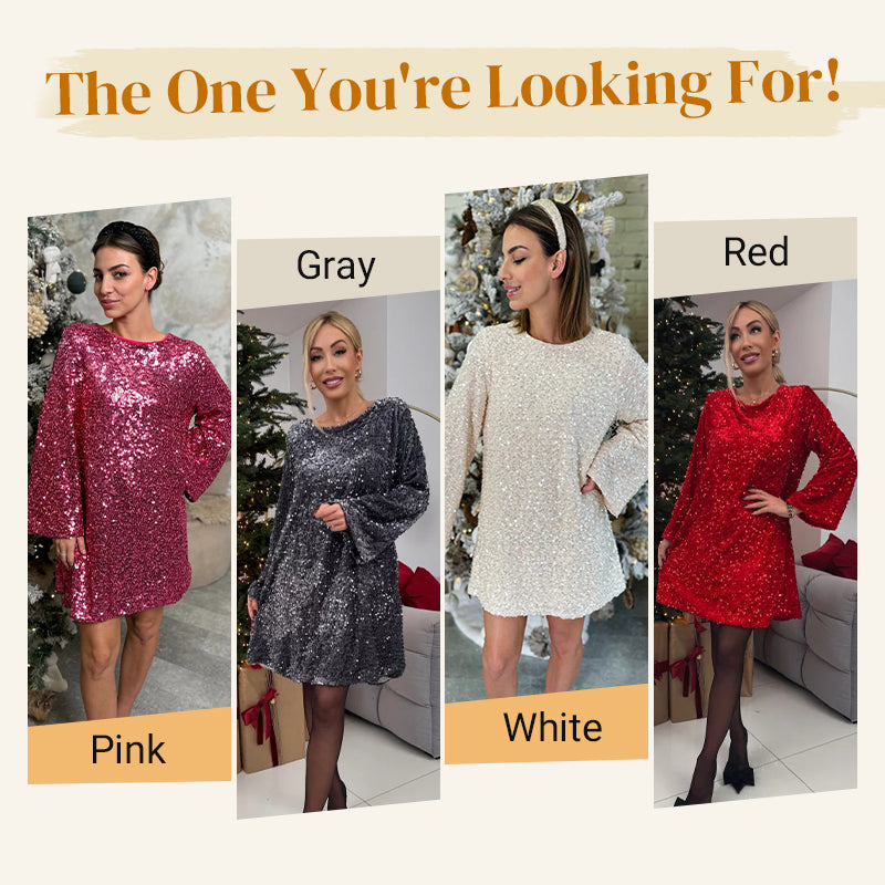🎅Pre-Xmas Specials🎄 Long Sleeve Loose Sequined Tie-back Dress