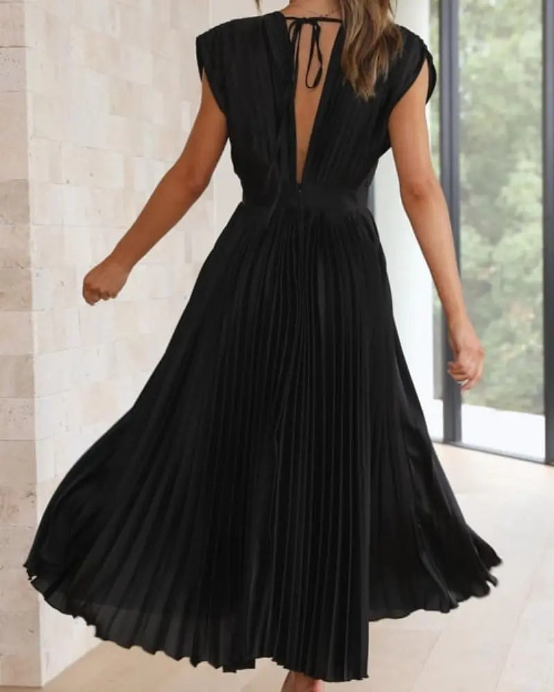 💃Timeless Elegance: Draped V-Neck Pleated Skirt Dress spiyle