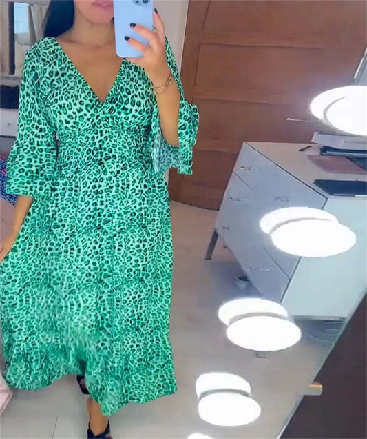 🌸Spring Specials🌸 Women's Cotton Wrap Dress with leopard pattern