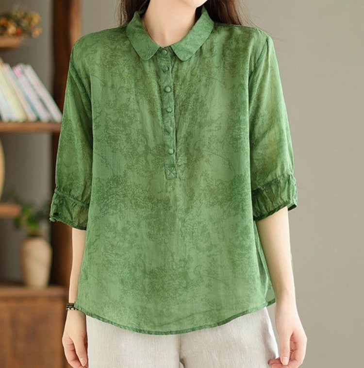 Cotton Linen Loose Shirt Top spiyle