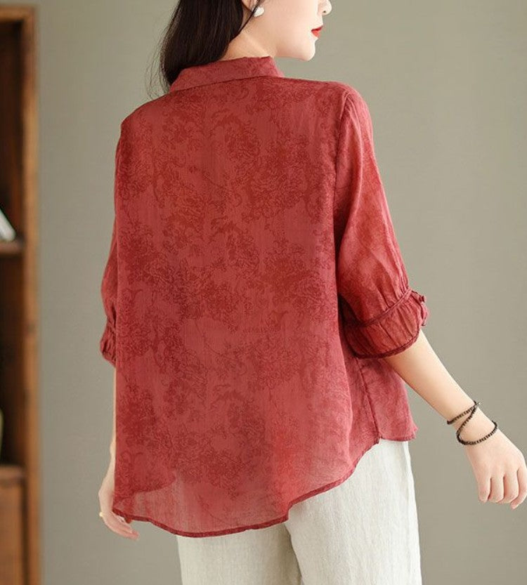 Cotton Linen Loose Shirt Top spiyle