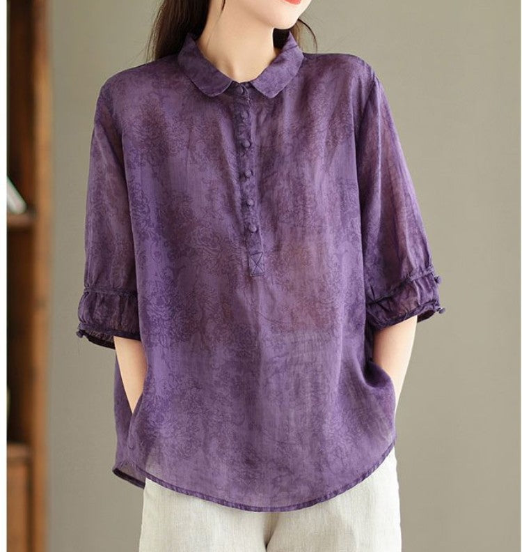 Cotton Linen Loose Shirt Top spiyle