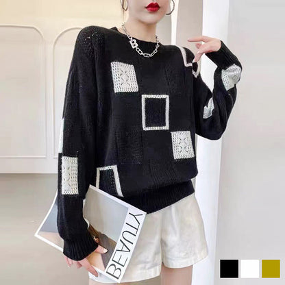 🌸Spring Specials🌸 Women's Color Block Plaid Print Knitted Pullover Sweaters