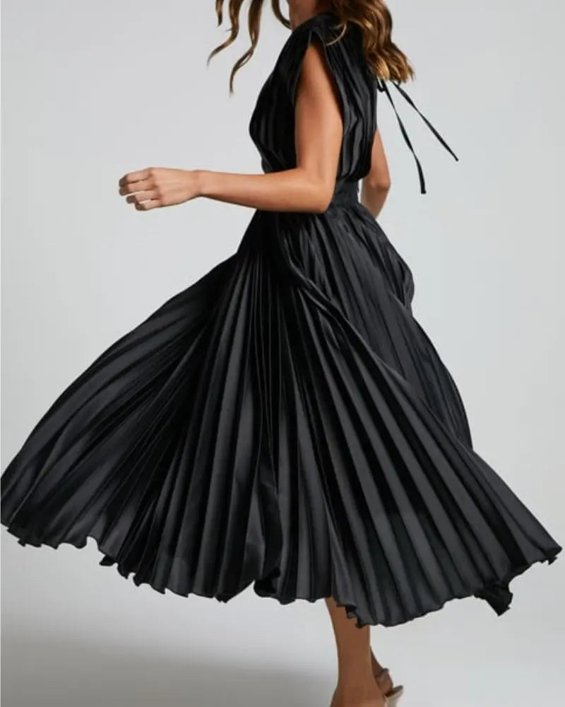 💃Timeless Elegance: Draped V-Neck Pleated Skirt Dress spiyle