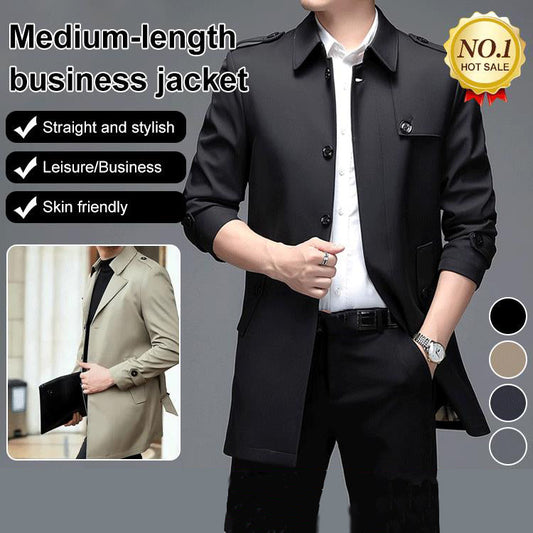 ⏳Limited-time 50% off⏰Mid-length Business Style Trench Coat🧥