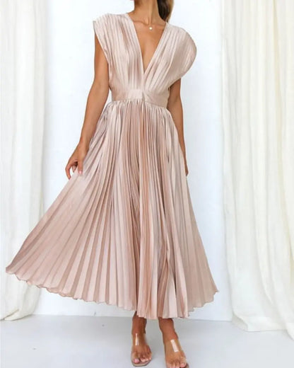 💃Timeless Elegance: Draped V-Neck Pleated Skirt Dress spiyle