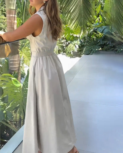 Sleeveless Solid Color Lapel Midi Dresses✈️Buy 2 free shipping