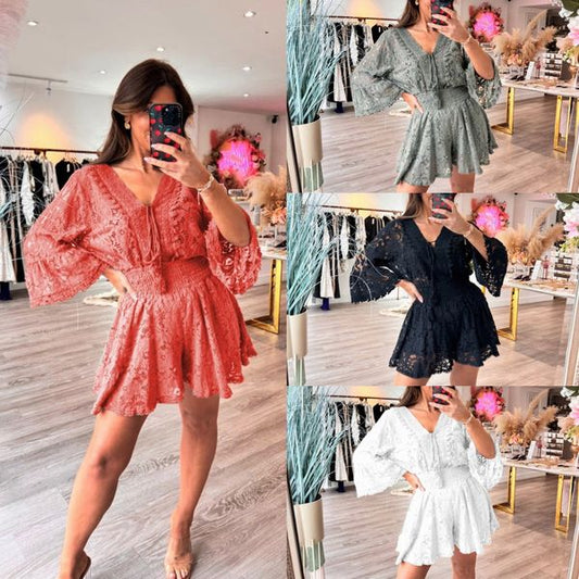 🔥2025 HOT SALE🔥 Casual Short V-Neck Lace Suit