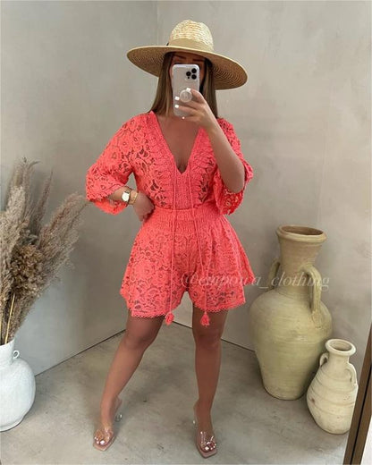 🔥2025 HOT SALE🔥 Casual Short V-Neck Lace Suit