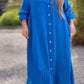 🌸Spring Specials🌸 Women's Casual Solid Color Button Front Linen Shirt Dress