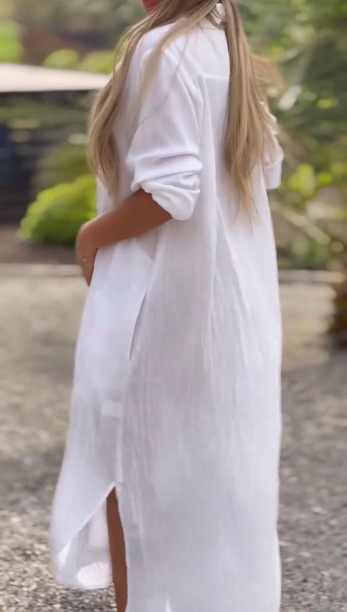 🌸Spring Specials🌸 Women's Casual Solid Color Button Front Linen Shirt Dress