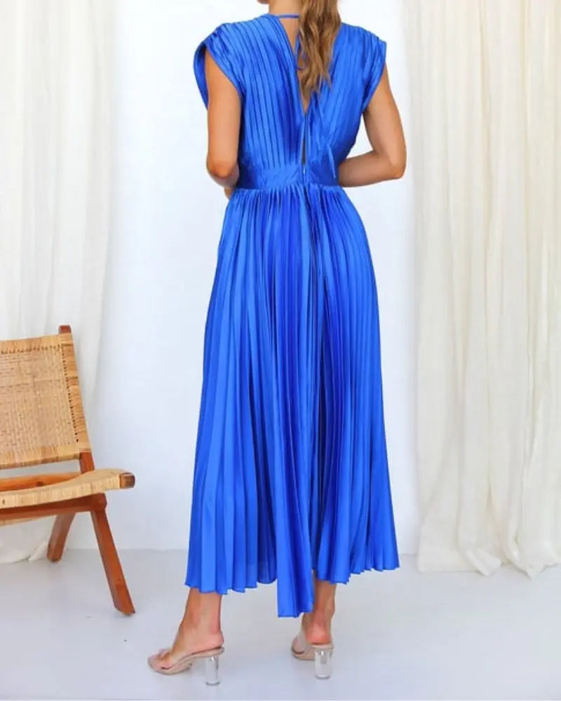 💃Timeless Elegance: Draped V-Neck Pleated Skirt Dress spiyle