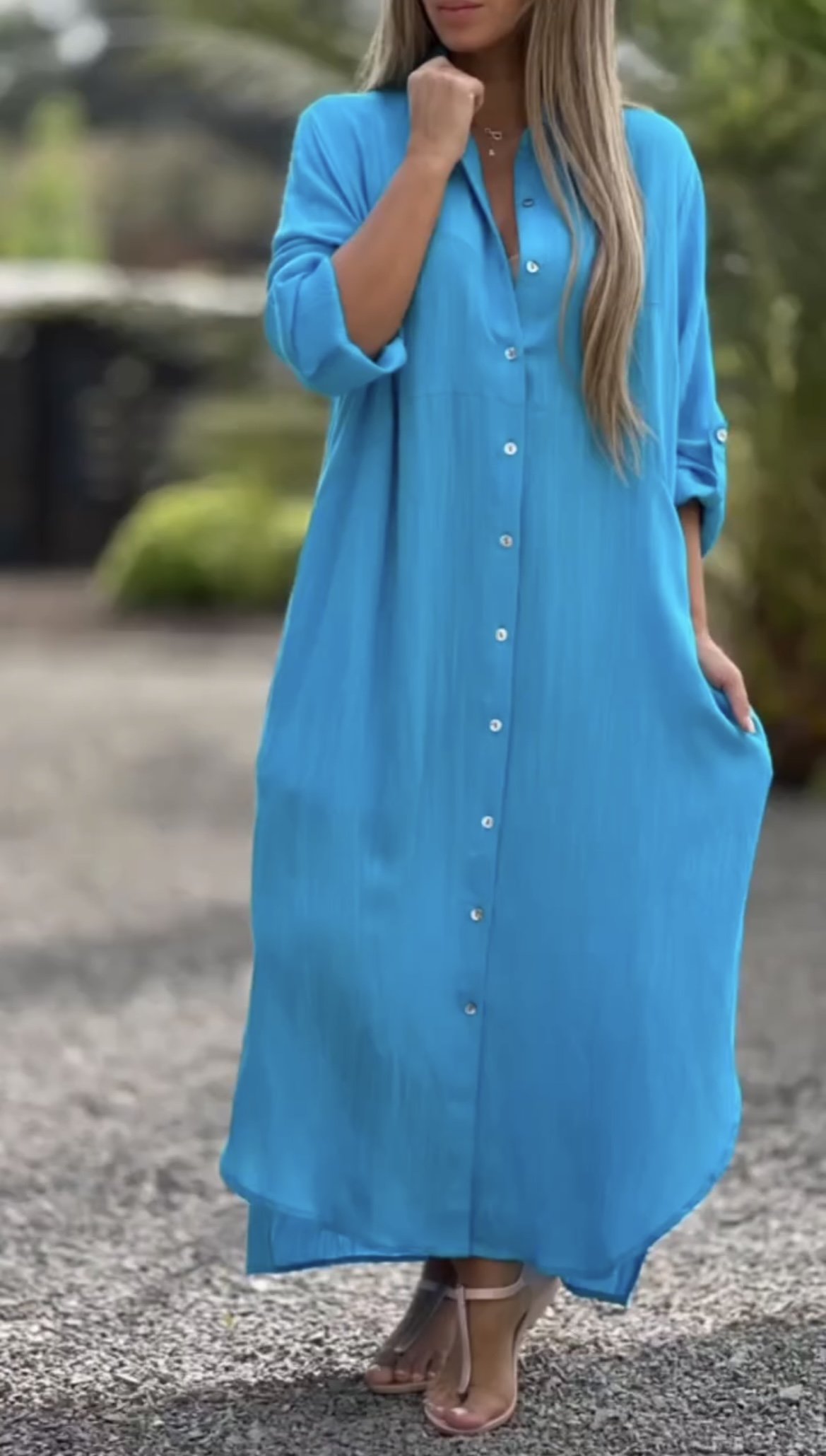 🌸Spring Specials🌸 Women's Casual Solid Color Button Front Linen Shirt Dress