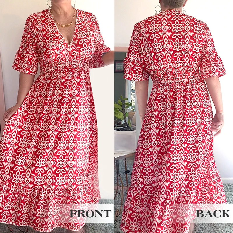 🔥2025 HOT SALE🔥 Bohemian casual print V-neck waist wrap long dress