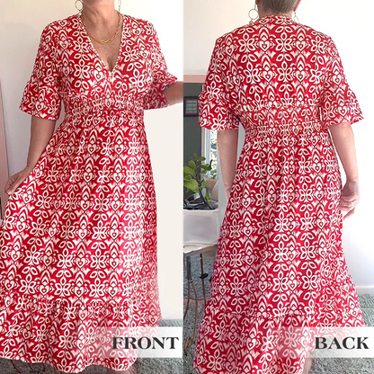 🔥2025 HOT SALE🔥 Bohemian casual print V-neck waist wrap long dress